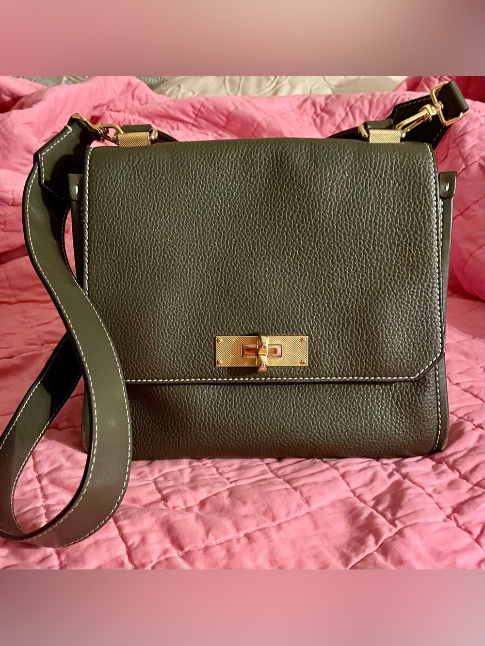 BALLY BREEZE Small Gray-Green Leather Handbag!!